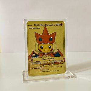 Pokemon Pikachu Mega Charizard Y METAL GOLD CARD  Collectible/Gift/ Display